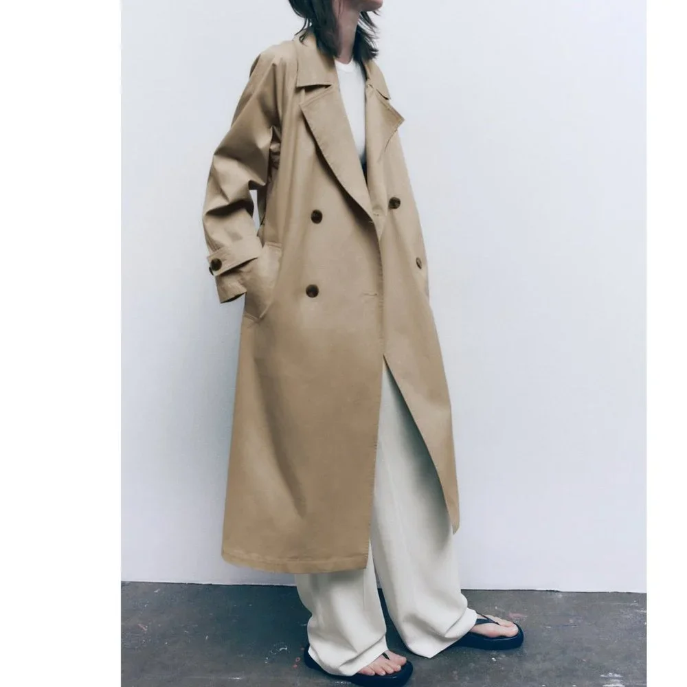Zara Basic Belted Trench Coat Beige NWT - Picture 13 of 17